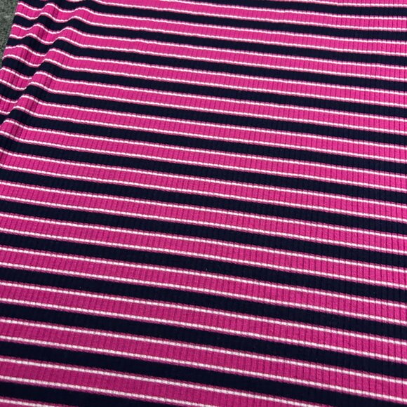Vtg 90s Y2k Eye Candy Pink Black Stripe Rib Knit Mock Neck Top Ring Pull Size 1X - Picture 8 of 9